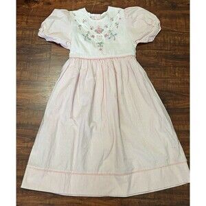 Vintage Allison Rose Pink Striped Dress - Embroidered, Cutout Lace, 6X